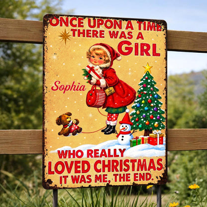 Personalized Once Upon A Time Snowman Christmas Metal Sign