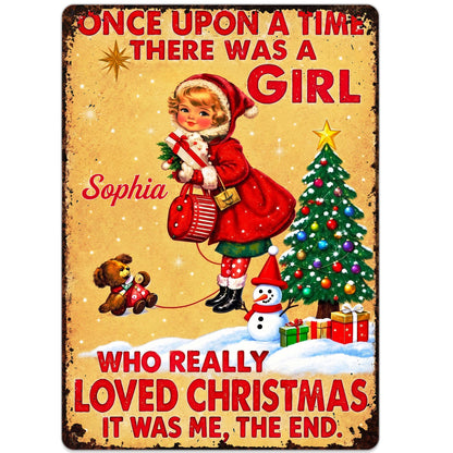 Personalized Once Upon A Time Snowman Christmas Metal Sign
