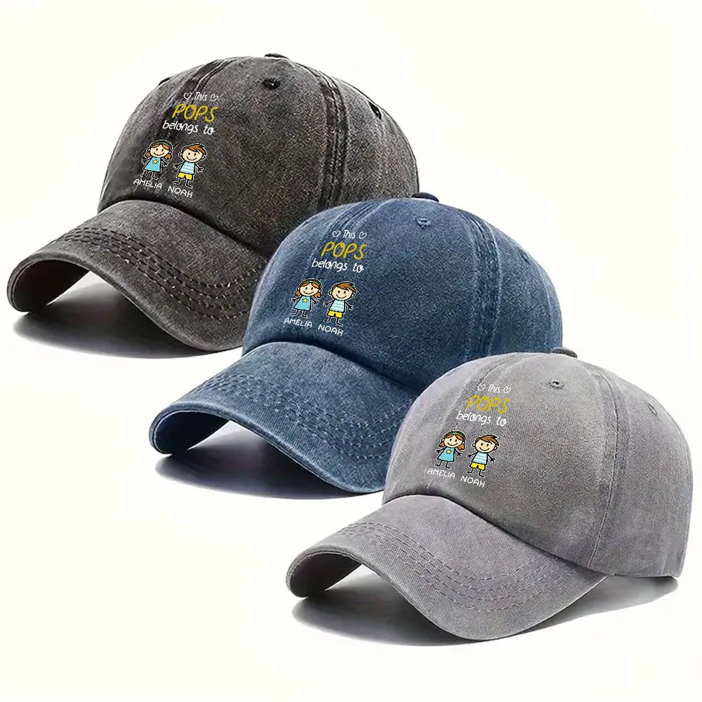 Personalized Washed Denim Baseball Cap For Grandpa, This Grandpa Belongs To, Creative Family Gift