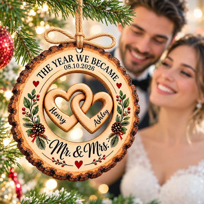 Personalized Wooden Ornament, The Year We Became Mr & Mrs, Warm Wedding Keepsake, Creative Gift for Newlyweds