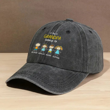 Personalized Washed Denim Baseball Cap For Grandpa, This Grandpa Belongs To, Creative Family Gift