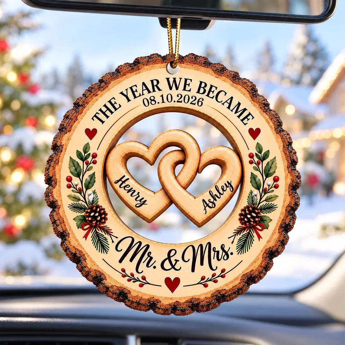 Personalized Wooden Ornament, The Year We Became Mr & Mrs, Warm Wedding Keepsake, Creative Gift for Newlyweds