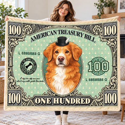 Funny Pet 100 Dollar Bill Throw Blanket | Cat Dog US Dollar Themed Soft Blanket