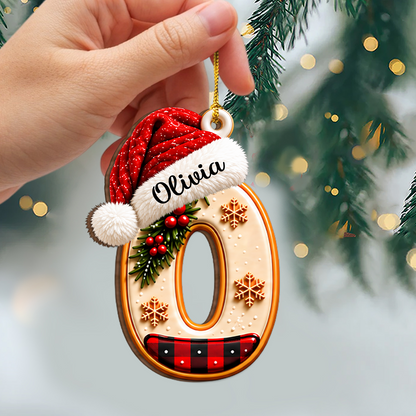 Personalized Wooden Ornament with Santa Hat Letter Design, Festive Tree Decor, Unique Gift for Family