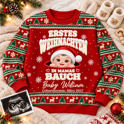Baby’s First Christmas in Mommy’s Belly - Personalized Pregnancy Christmas Sweater
