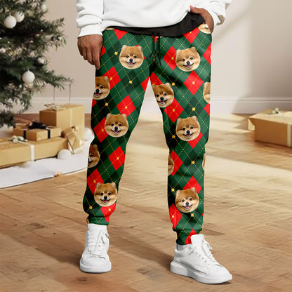 Custom Dog Cat Face Christmas Pattern Sweatpants, Cozy Holiday Gift for Family & Friends LM32 670107