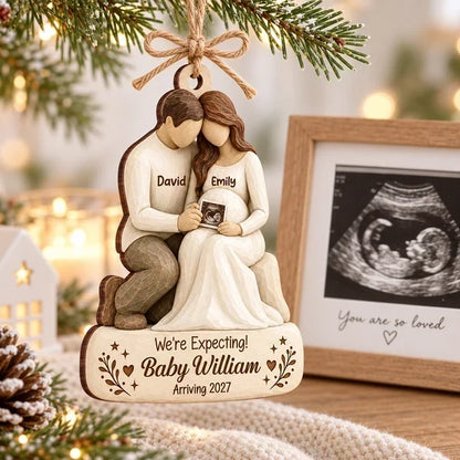 Personalized Wooden Ornament, We're Expecting Couple Keepsake, Creative Gift for a Mom-to-Be