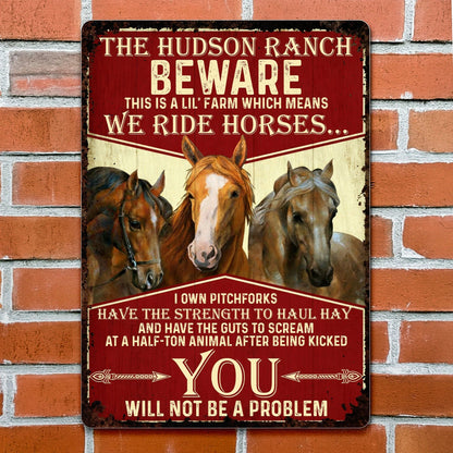 Beware We Ride Horses Custom Metal Sign - Funny Personalized Farm Wall Decor for Horse Lovers