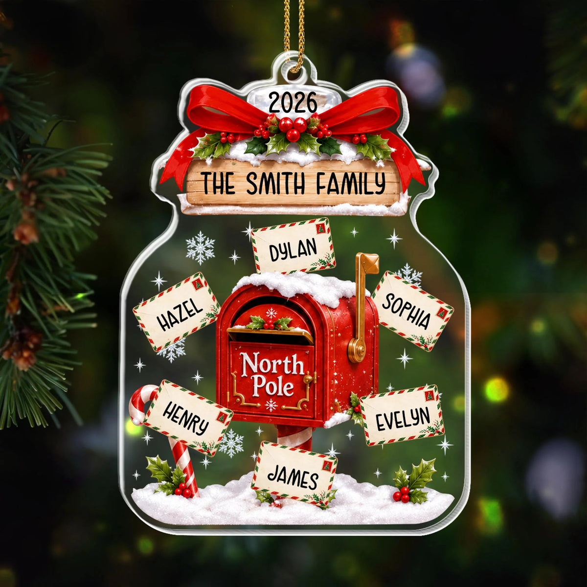 Our Family North Pole Mailbox Personalized Acrylic Christmas Ornament - Family Holiday Keepsake