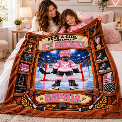 "Just A Boy/Girl Who Loves Ice Hockey" Custom Ice Hockey Blanket - Personalized Hockey Gift for Kids & Youth