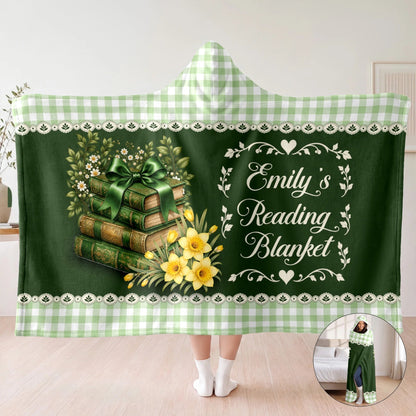 Custom Birth Flower Reading Blanket - Personalized Hooded Blanket Gift for Book Lovers
