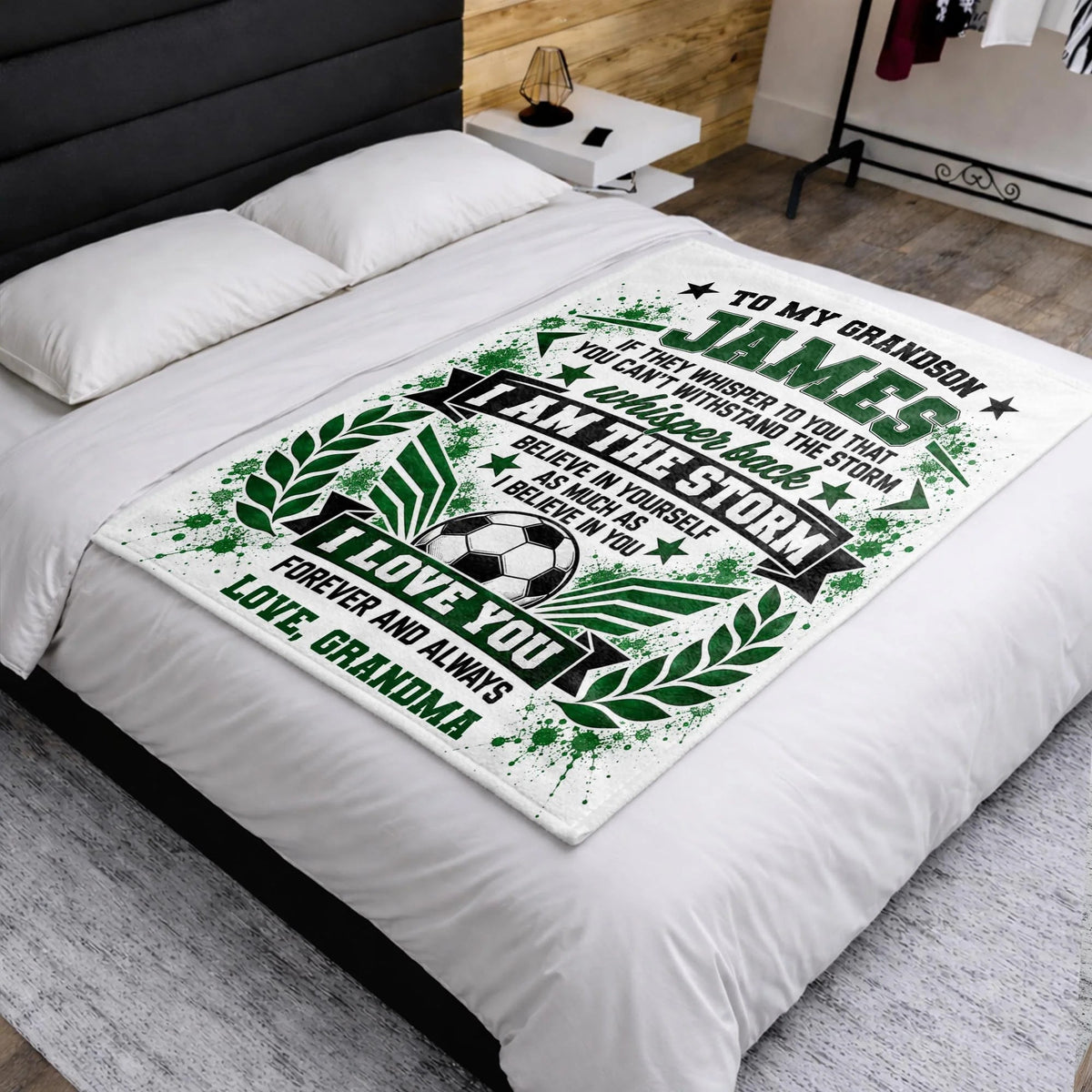 I Am The Storm Personalized Soccer Blanket for Grandson - Custom Name Birthday Gift from Grandma