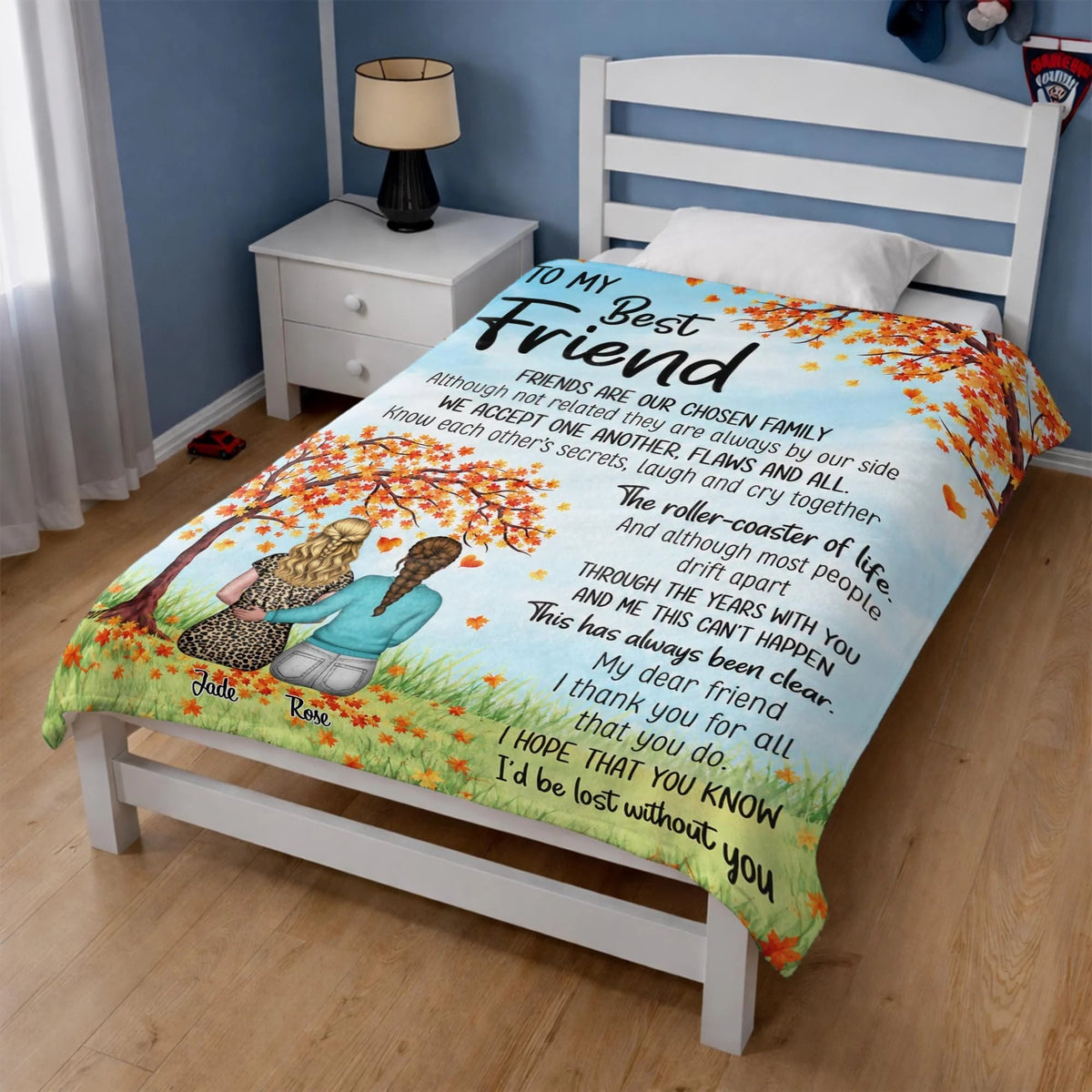 "Friends Are Our Chosen Family" Personalized Best Friend Blanket - Custom Fall Keepsake Gift for Besties
