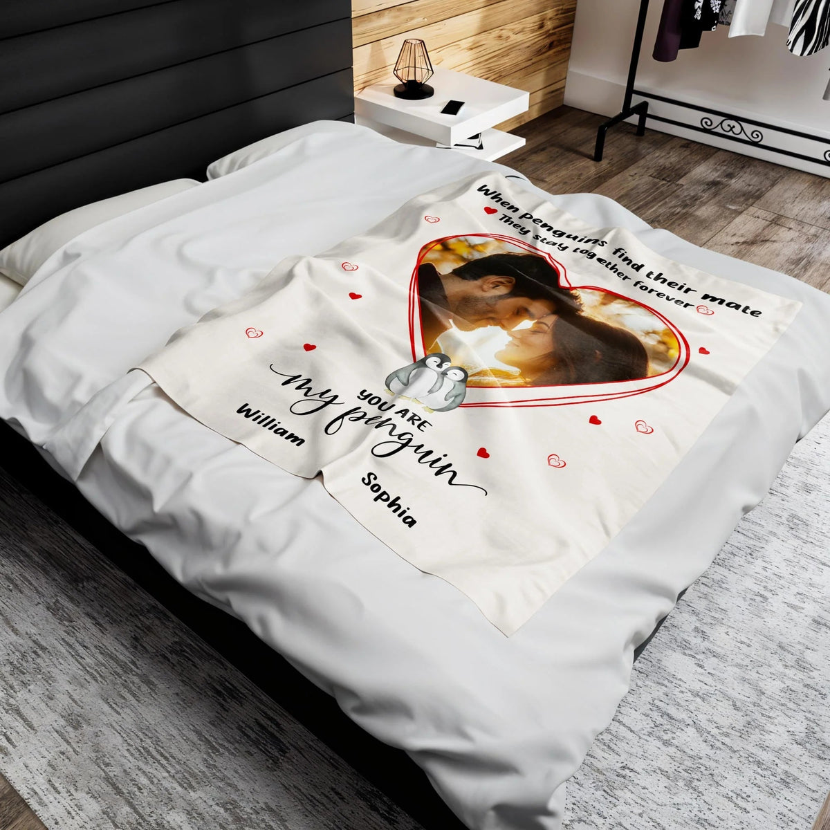 You Are My Penguin Personalized Couple Blanket with Custom Photo - Romantic Gift for Wife Husband