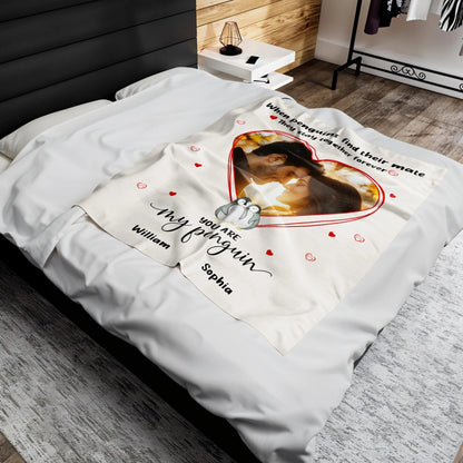 You Are My Penguin Personalized Couple Blanket with Custom Photo - Romantic Gift for Wife Husband