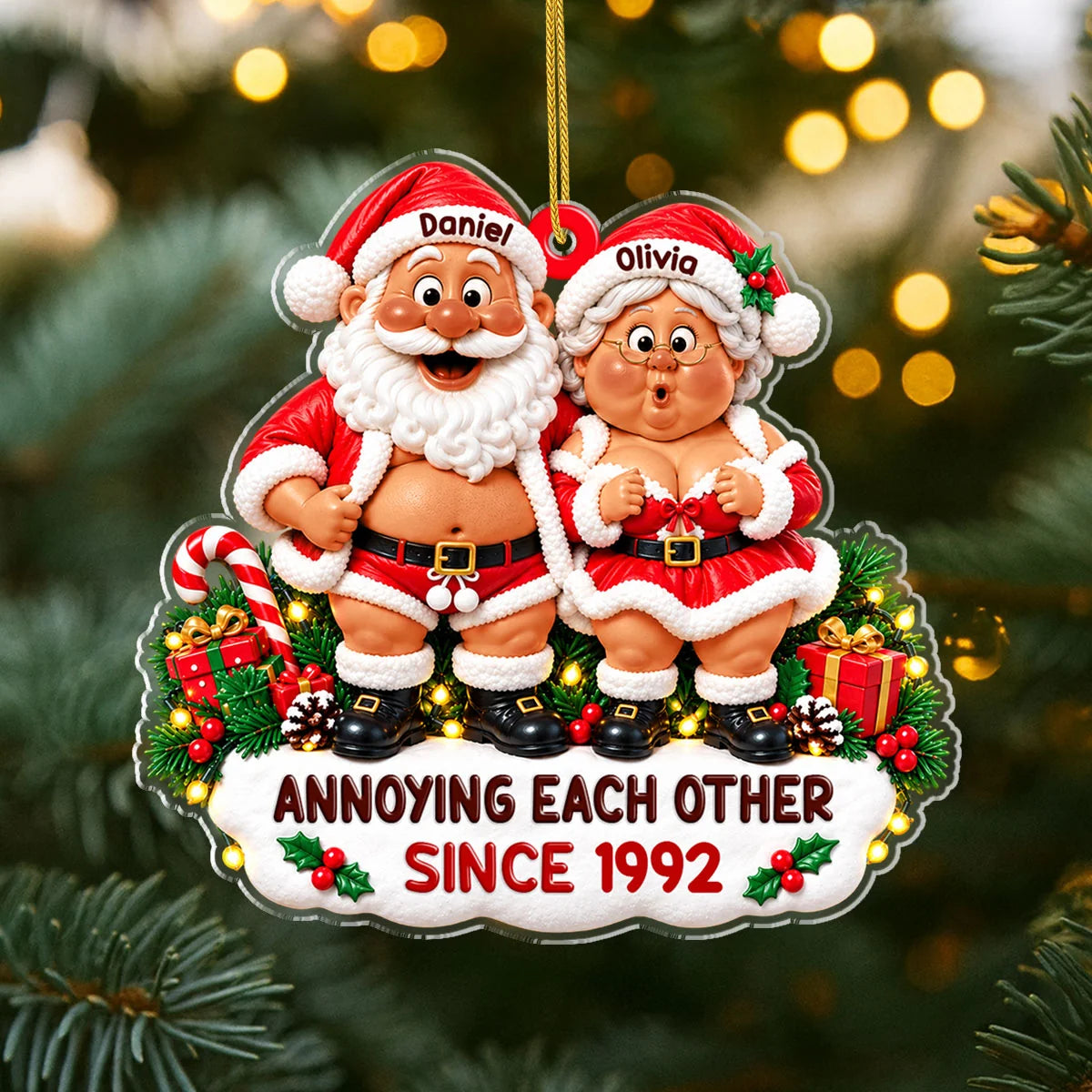Growing Old Together Personalized Santa Couple Acrylic Ornament - Christmas Keepsake for Husband Wife