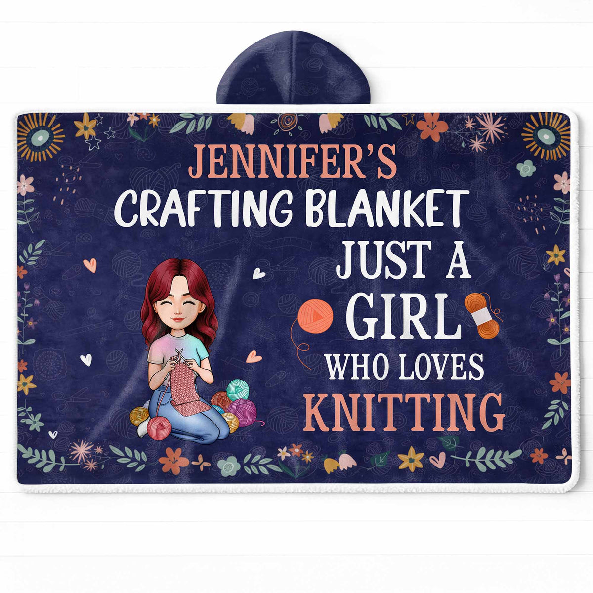 Personalized Just A Girl Who Loves Knitting Custom Hooded Blanket