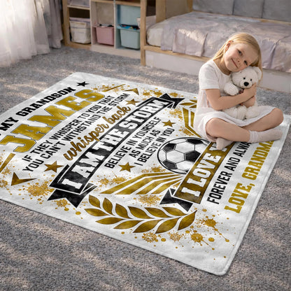 I Am The Storm Personalized Soccer Blanket for Grandson - Custom Name Birthday Gift from Grandma