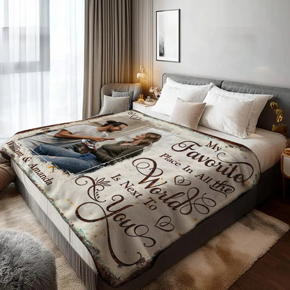 Personalized My Favorite Place Is Next To You Couple Plush Blanket