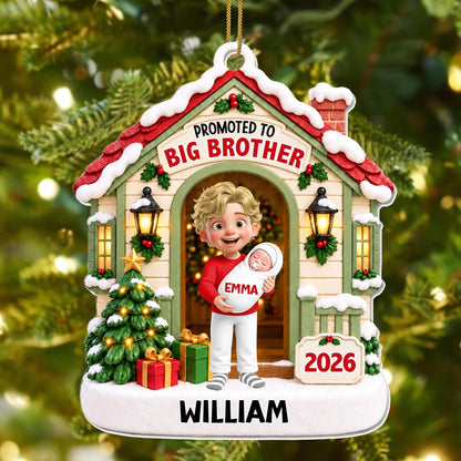 "Promoted To Big Brother" Personalized Acrylic Christmas Ornament - Custom Sibling Keepsake Gift for Kids