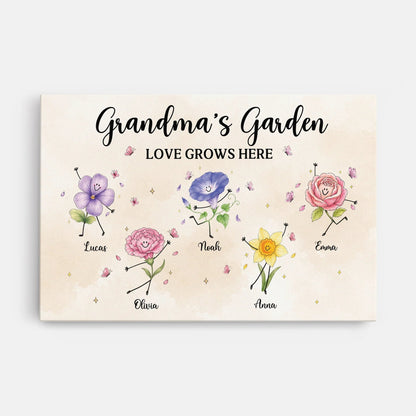 Grandma's Garden Love Grows Here Personalized Canvas / Poster - Custom Gardening Wall Art Gift