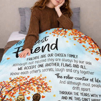 "Friends Are Our Chosen Family" Personalized Best Friend Blanket - Custom Fall Keepsake Gift for Besties