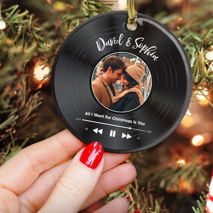 Custom Song Vinyl Record Personalized Ceramic Ornament - Couples Christmas Gift