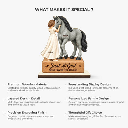 Just A Girl Who Loves Her Horse - Personalized Wooden Plaque Gift for Equestrian Lovers