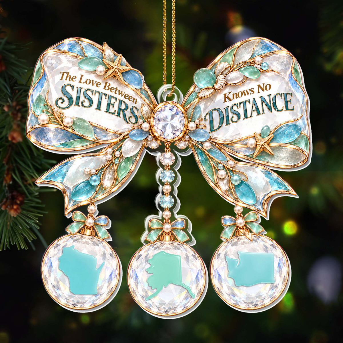 "The Love Between Sisters Knows No Distance" Personalized Acrylic Ornament - Christmas Gift for Sisters