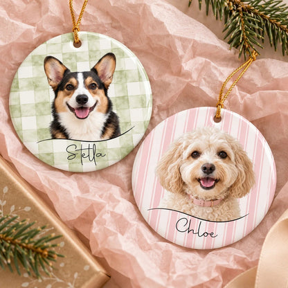 Custom Dog Photo Pattern Ceramic Ornament - Personalized Pet Keepsake Gift for Pet Lovers