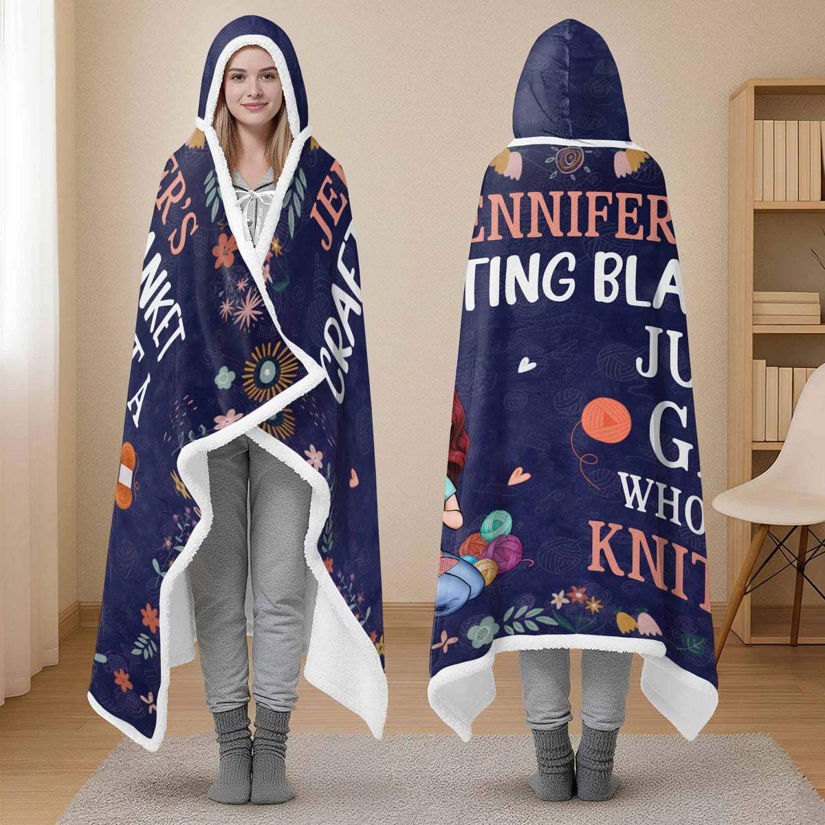 Personalized Just A Girl Who Loves Knitting Custom Hooded Blanket