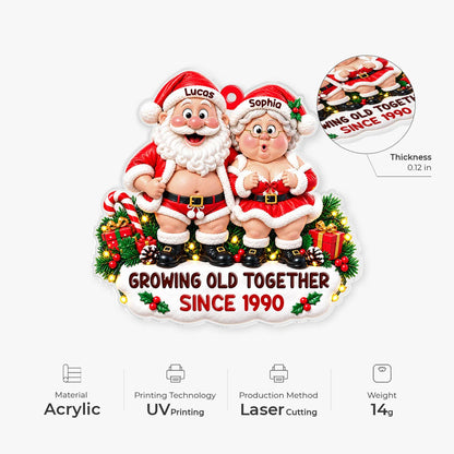 Growing Old Together Personalized Santa Couple Acrylic Ornament - Christmas Keepsake for Husband Wife