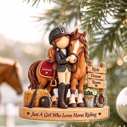 Just A Girl Who Loves Horse Riding Personalized Acrylic Ornament - Christmas Keepsake Gift for Horse Lovers