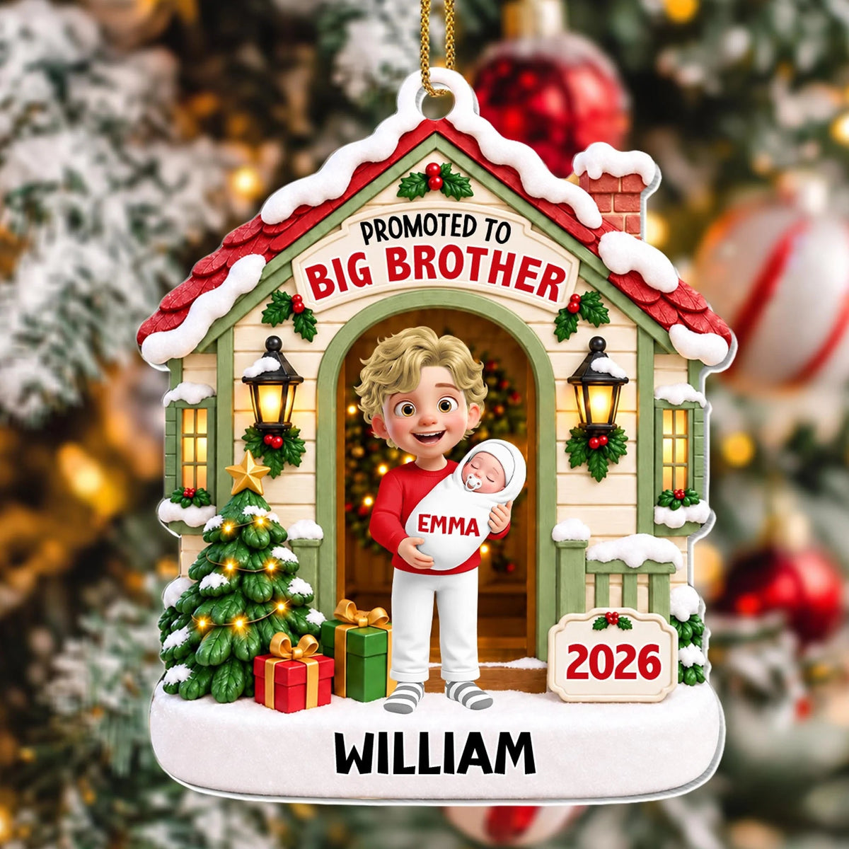 "Promoted To Big Brother" Personalized Acrylic Christmas Ornament - Custom Sibling Keepsake Gift for Kids