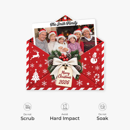 Personalized Merry Christmas Envelope Photo Acrylic Keepsake Ornament
