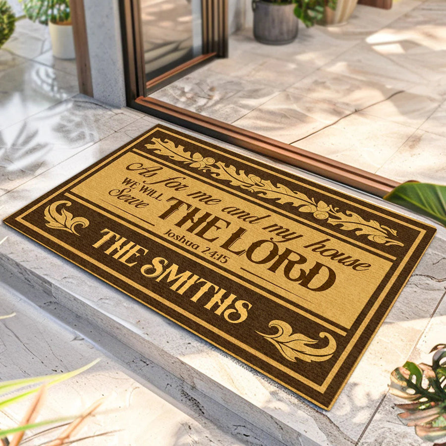 "As For Me And My House We Will Serve The Lord" Personalized Doormat - Custom Family Faith Mat