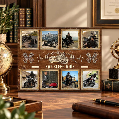 "Eat Sleep Ride" Personalized Biker Photo Collage Canvas / Poster - Wall Art for Motorcycle Enthusiasts