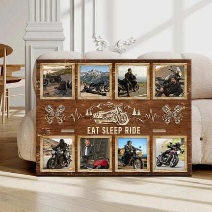 "Eat Sleep Ride" Personalized Biker Photo Collage Canvas / Poster - Wall Art for Motorcycle Enthusiasts