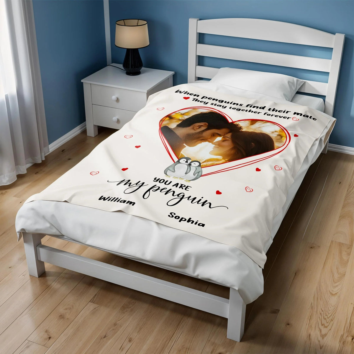 You Are My Penguin Personalized Couple Blanket with Custom Photo - Romantic Gift for Wife Husband