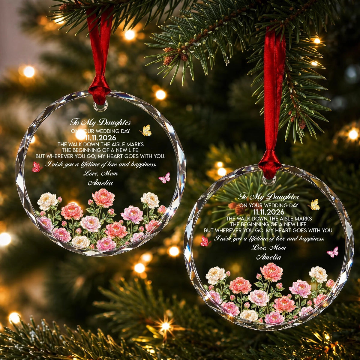 To My Daughter On Your Wedding Day Personalized Glass Ornament - Custom Bridal Keepsake Gift