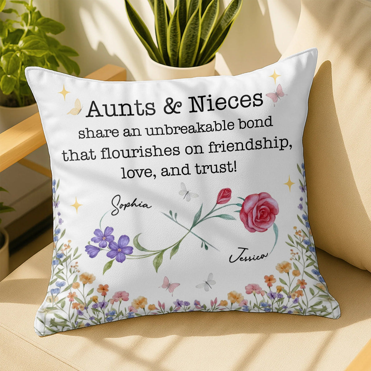 Personalized Aunts And Nieces Unbreakable Bond Throw Accent Pillow
