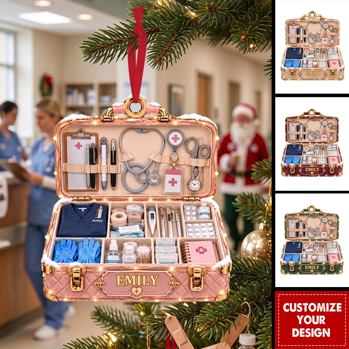Medical Kit Personalized Nurse Christmas Ornament - Custom Wooden Holiday Keepsake for Healthcare Workers