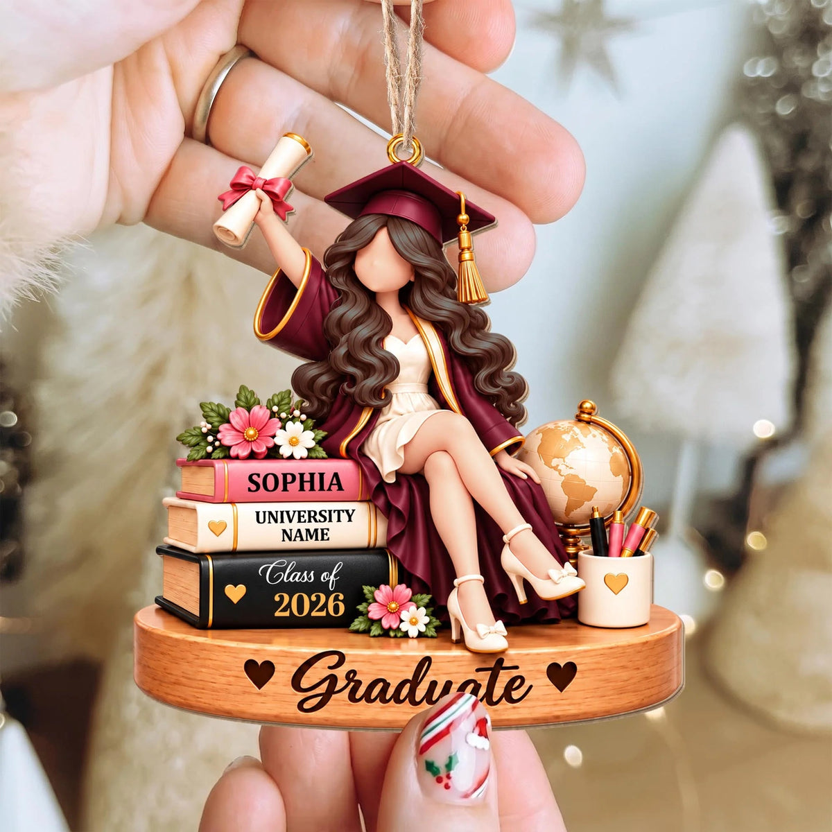 Graduate Keepsake Personalized Wooden Ornament - Senior Class Gift for Daughter
