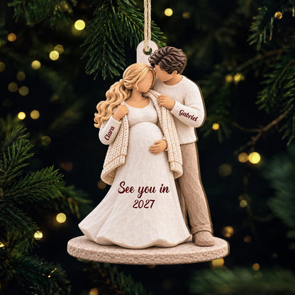 "See You in 2027" Personalized Parents-to-Be Wooden Ornament - Custom Expecting Couple Baby Announcement Keepsake Gift