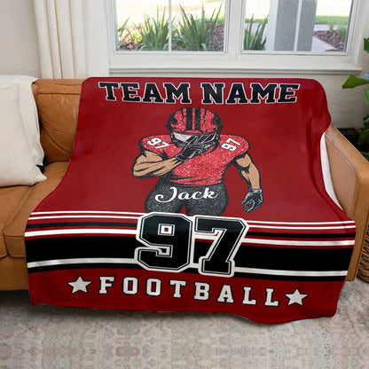 Personalized Football Blanket - Custom Player Name Number and Team Name Gift for Football Fans