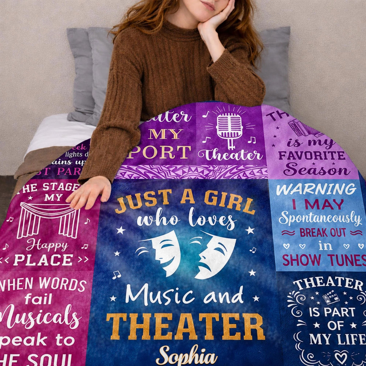 Just A Girl Who Loves Music And Theater Personalized Blanket - Drama Club Birthday Gift for Daughter