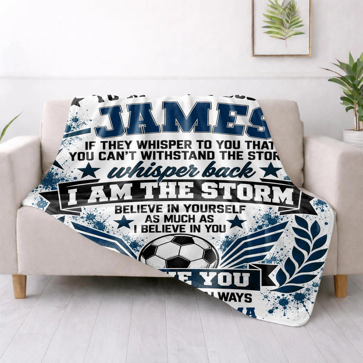 I Am The Storm Personalized Soccer Blanket for Grandson - Custom Name Birthday Gift from Grandma
