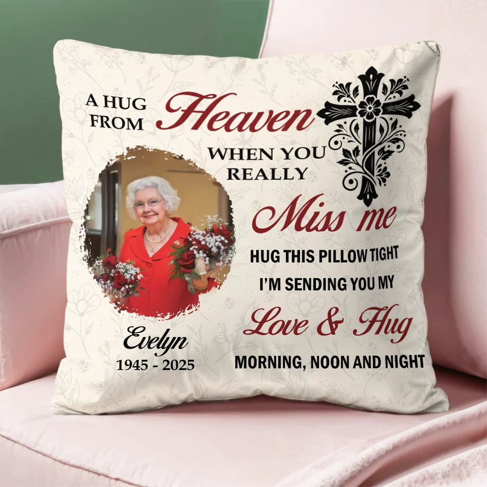 "A Hug From Heaven" Personalized Memorial Pillow - In Loving Memory Keepsake for Family