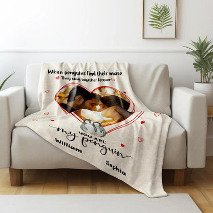 You Are My Penguin Personalized Couple Blanket with Custom Photo - Romantic Gift for Wife Husband