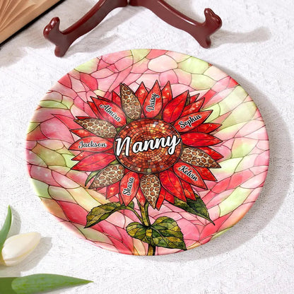 Sunflower Stained Glass Personalized Ceramic Plate - Keepsake Gift for Mom & Grandma